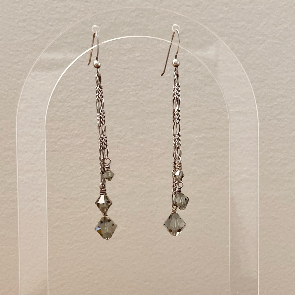Smoke Gray Swarovski Crystal & Sterling Silver Chain Earrings